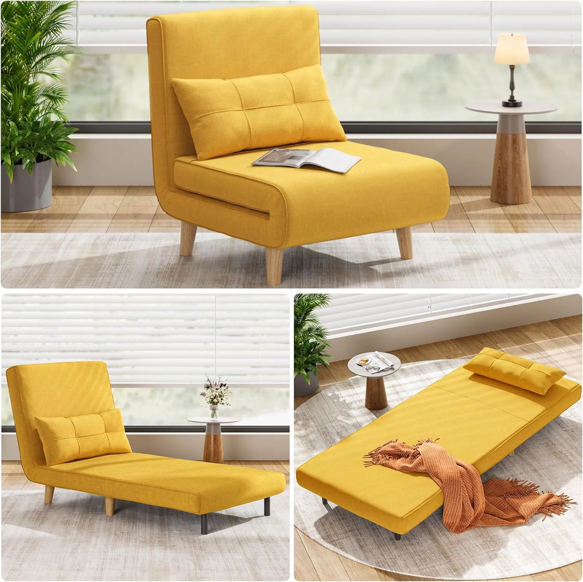 A three-in-one sleeping chair-bed. convertible chair-bed sofa. a lounge chair with adjustable backrest. suitable for apartments/bedrooms/offices. dark gray.