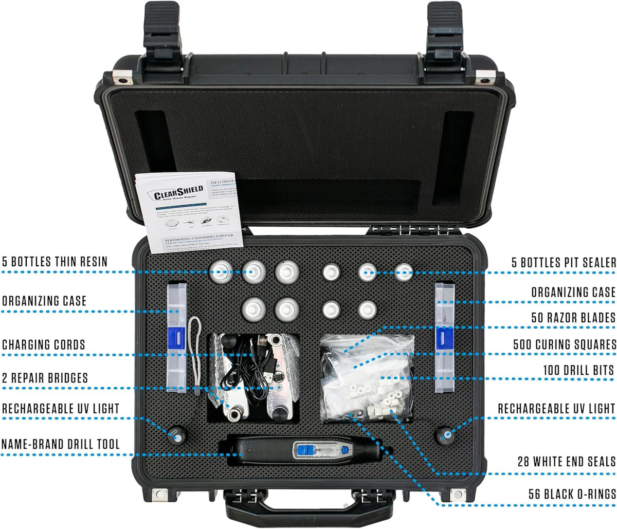 Clearshield Windshield Repair Kit Professional Auto Glass Repair Kit for Rock Chip or Cracks - Restores to a Fine Smooth Finish (1.000+ Repairs)