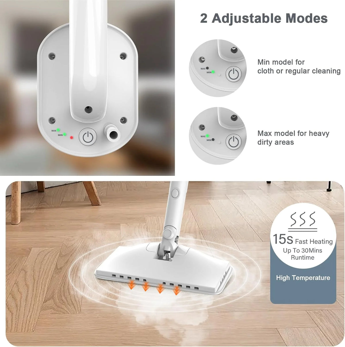 Steam Cleaner. 6 in1 Rotated Steam Mop Cleaner with 2 Modes. 2 Microfiber Pads. 400ML Removable Tank. 23FT Power Cable. Detachable Steam Mops for Floor. Laminate Floor. Tiles Cleaning (Light Blue)