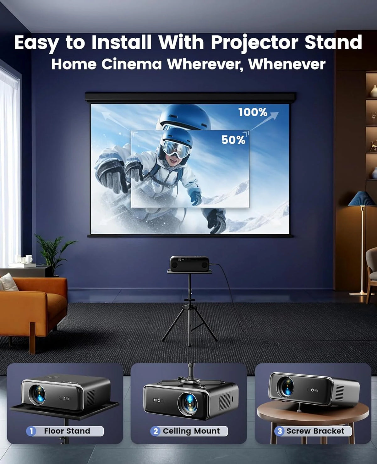 [Auto Focus/4K Support] Projector with WiFi 6 and Bluetooth 5.2. 700ANSI Native 1080P Outdoor Movie Projector. WiMiUS P62 Auto 6D Keystone & 50% Zoom. Smart Home Projector for iOS/Android/TV Stick
