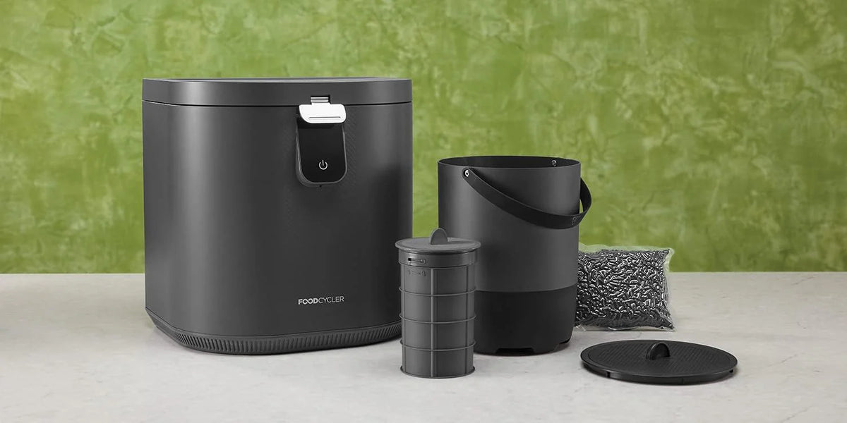 Food Recycling Unit | Indoor Composting Box Alternative | Electric Desktop Food Grinder. equipped with odorless 5-liter indoor food waste bin. facilitating garbage management | Gray