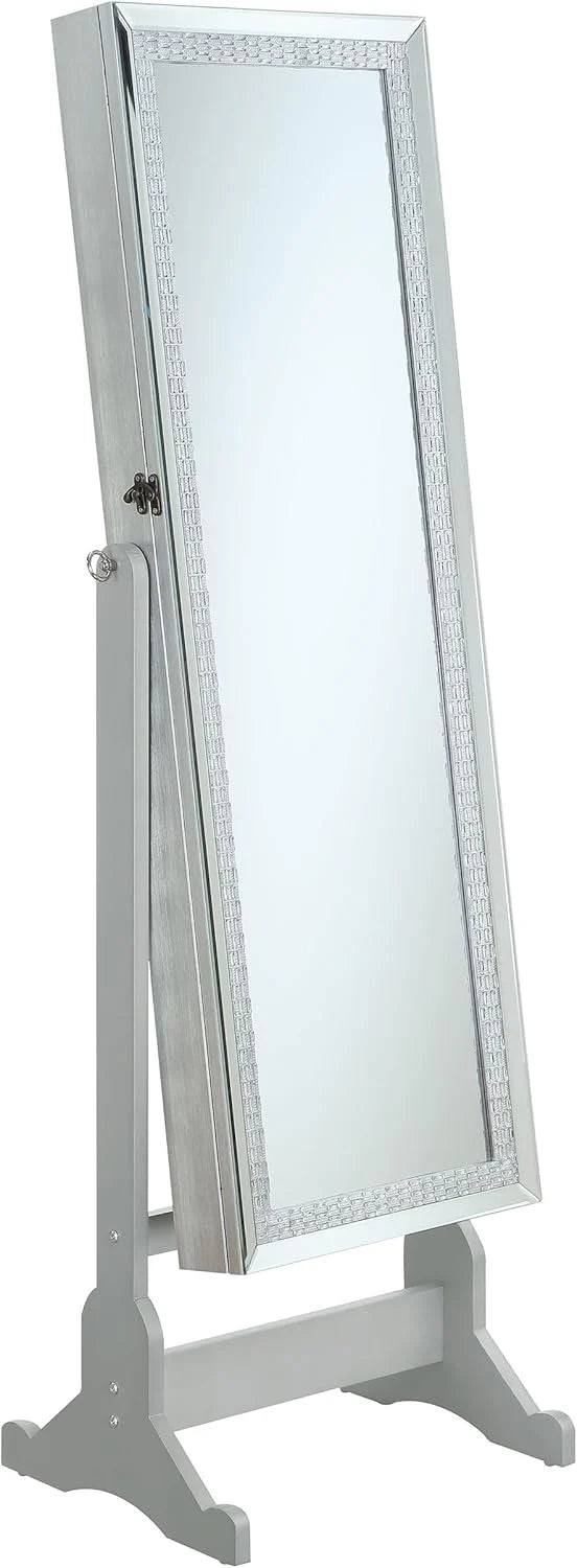 Mounted-style mirror cabinet. featuring jewelry storage function. with a design allowing the entire length to be tilted. rectangular shape - bedroom - silver color