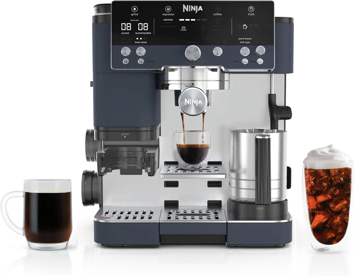 Italian coffee machine. drip coffee machine. rapid cold brew coffee machine. integrated grinder. hand-free milk frother. equipped with a strike plate. water filter. cleaning sheet. descaling agent