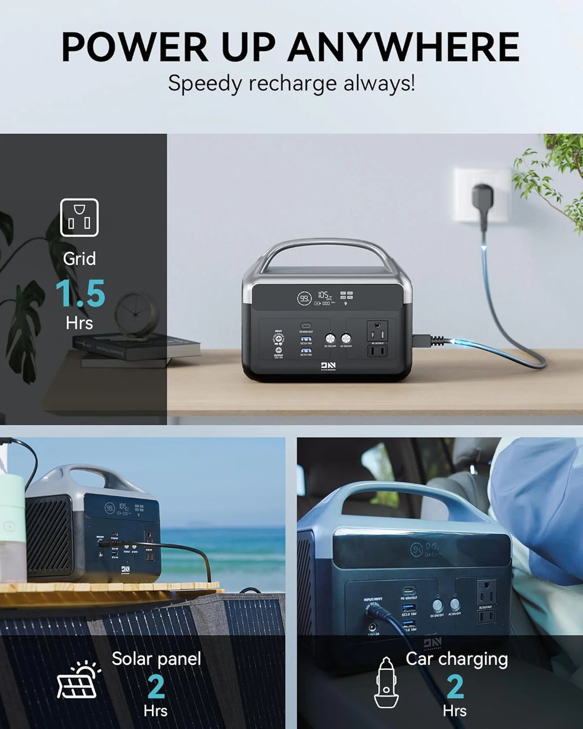 Portable Power Station 56000mAh. 179.2Wh LiFePO4 Battery Backup w/ 2 300W (Peak 600W) AC Outlets. 1.5hrs Fast Charging. Power Bank for Hurricane Emergency/Outdoor Camping/RVs/Home Use
