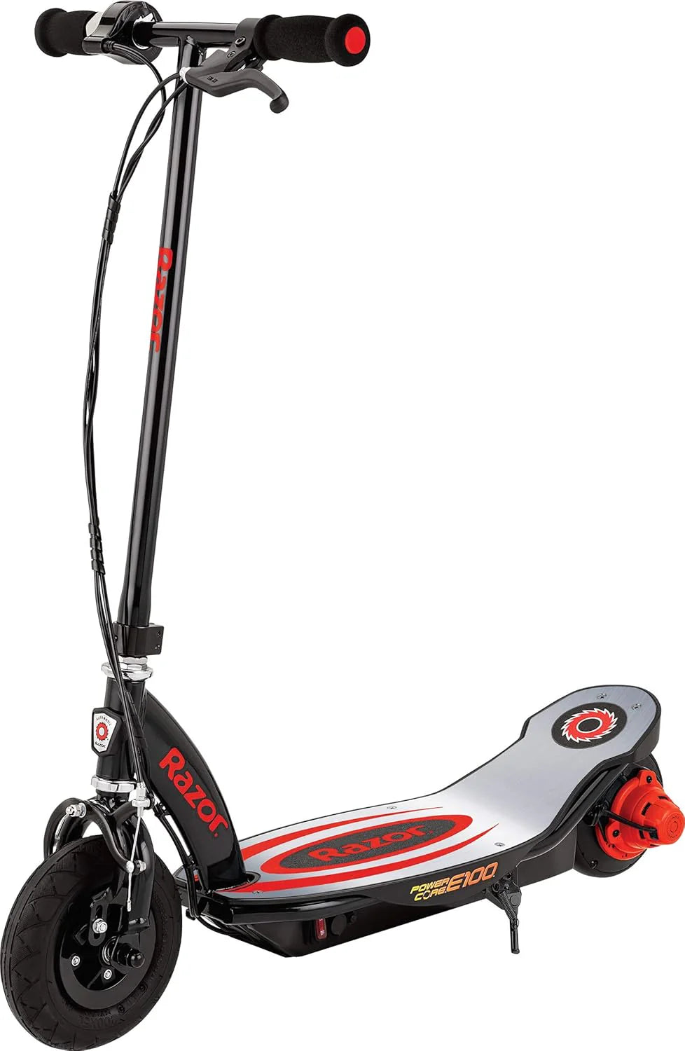 An electric scooter suitable for children over 8 years old - 100-watt hub motor. 8-inch inflatable tires. maximum speed of 11 miles per hour. maximum running time of up to 60 minutes. suitable for users weighing no more than 120 pounds.