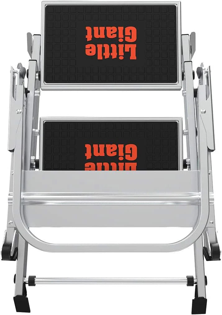 Little Giant Ladder. Safety Step. Three-step Design. 3 feet high. Footrest. Aluminum. Type 1A. Load Capacity 300 pounds