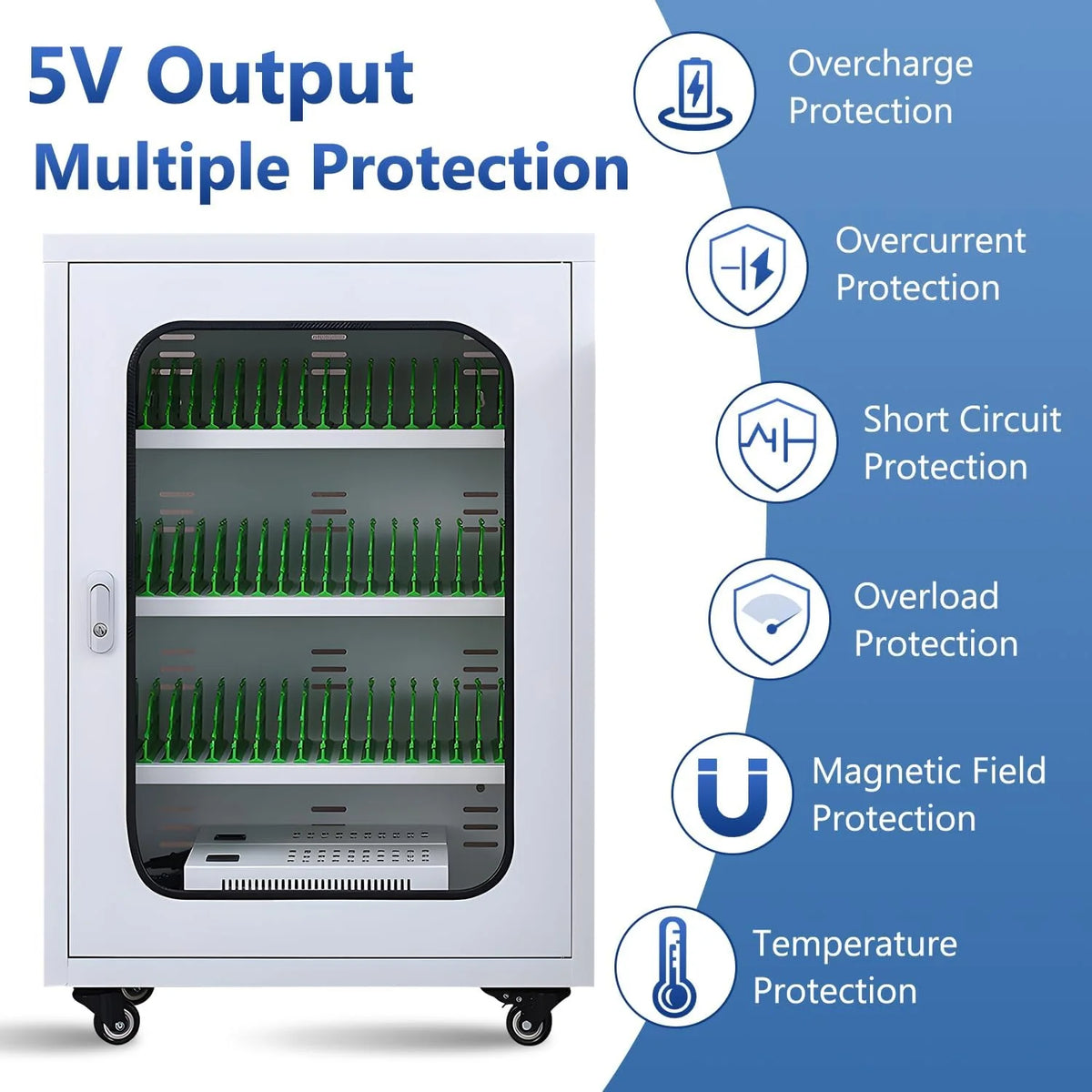 Mobile Charging Cabinet for Cell Phone. 50 Device Charging Station. USB Charging Cart Locker. with Wheels & Combination Lock. Secure Phone Storage Cabinet (50Slots)