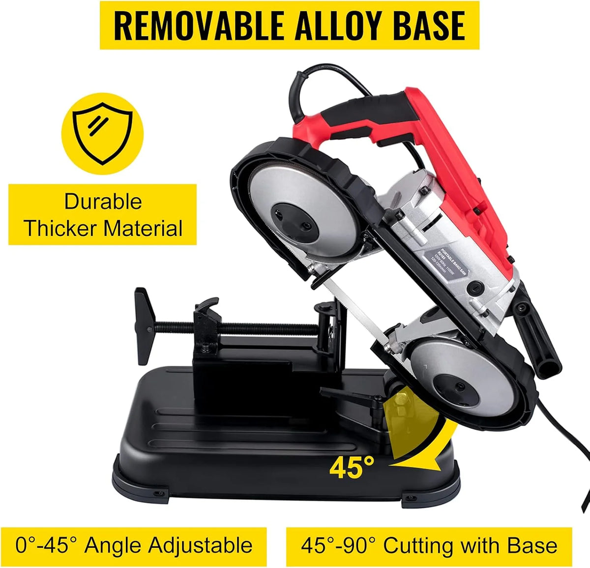 Portable Band Saw. 110V Removable Alloy Steel Base Corded Band Saw. 5 Inch Cutting Capacity Hand held Band Saw.Variable Speed Portable Bandsaw. 10Amp Motor Deep Cut Band saw for Metal Wood