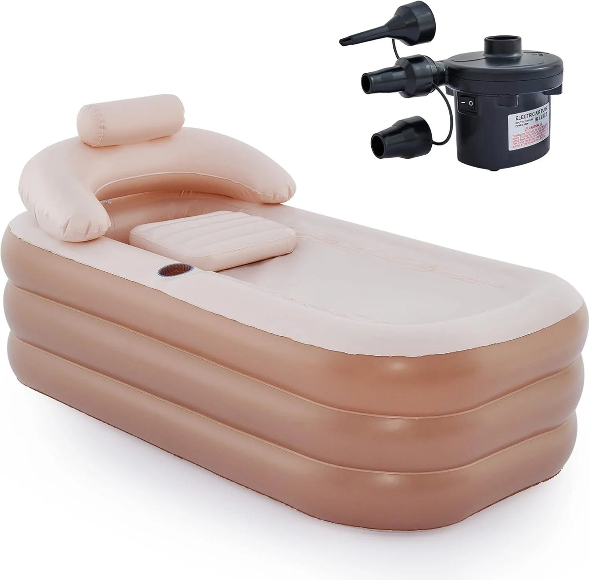 Inflatable Adult Bath Tub. Free-Standing Blow Up Bathtub with Foldable Portable Feature for Adult Spa with Electric Air Pump (High-Density PVC)