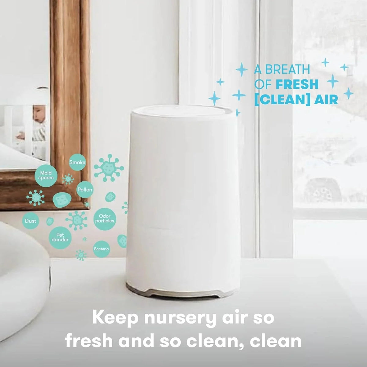 3-in-1 Baby Air Purifier. Compact Nursery Air Cleaner for Baby Room. Bedroom and Home