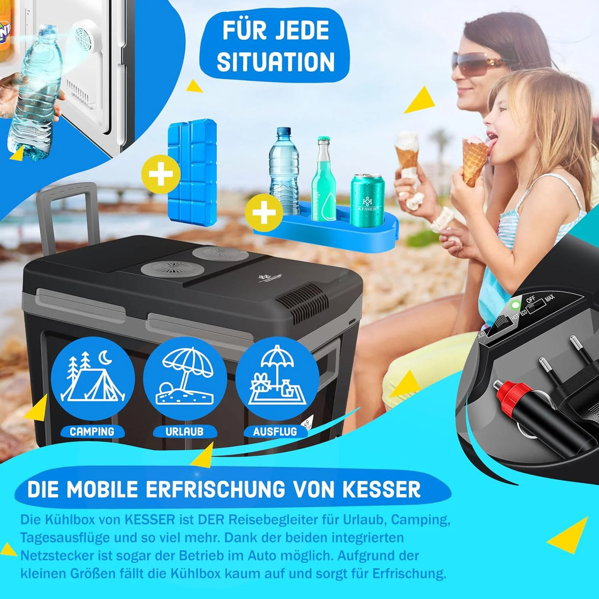 KESSER Nevera eléctrica portátil 40L con Ruedas | Calienta y enfría | Termoeléctrica | Mini Nevera | 12V y 230V | para Coche. Camping y Enchufe | Modo