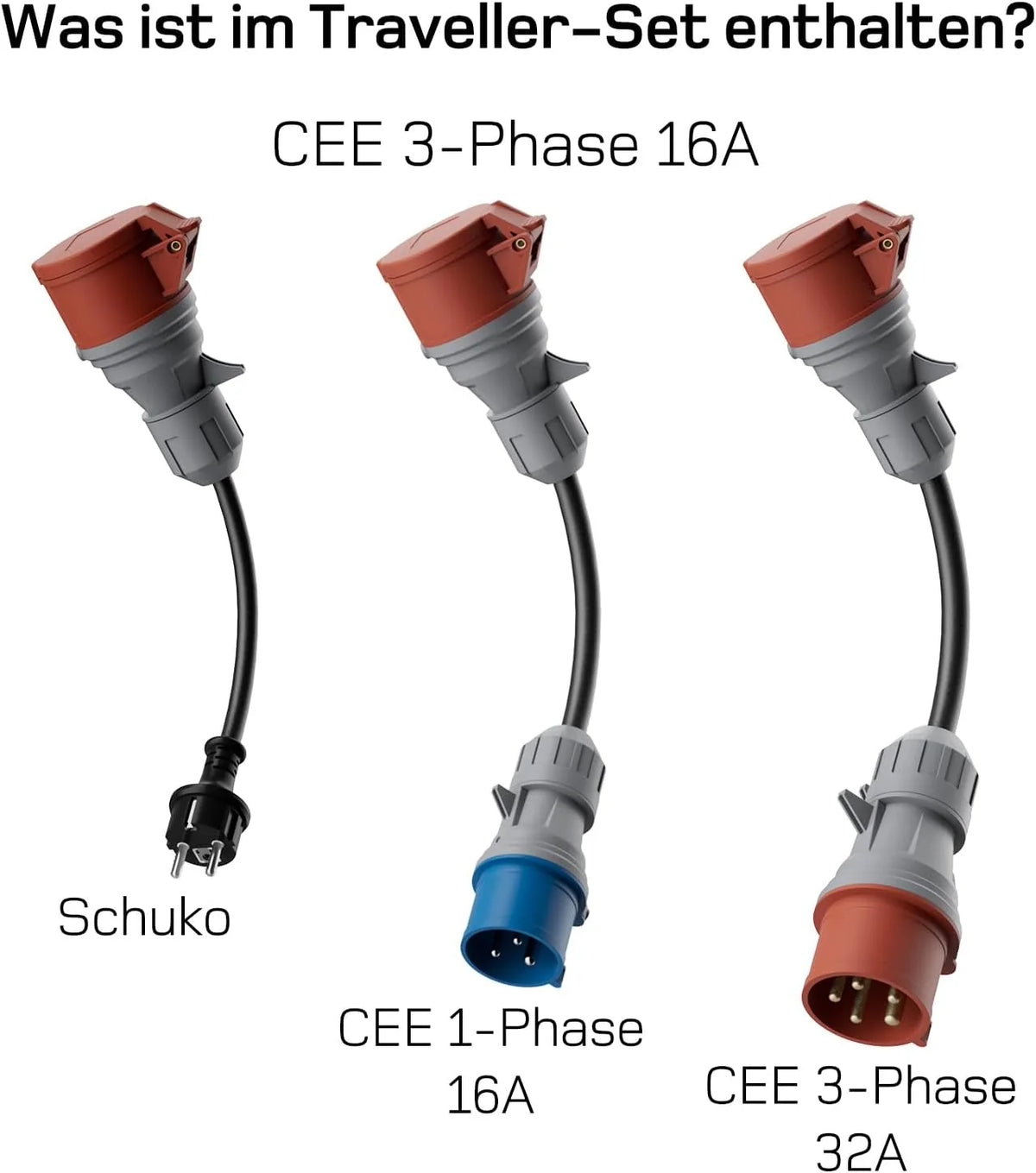 dé Mobile Wallbox/Ladestation 11kW [3-phasig|7m|6-16A] mit Traveller Adapter Set. Ladekabel CEE 16A auf Typ 2 und EV Ladegerät für Model Y/3. ID.3/4/5