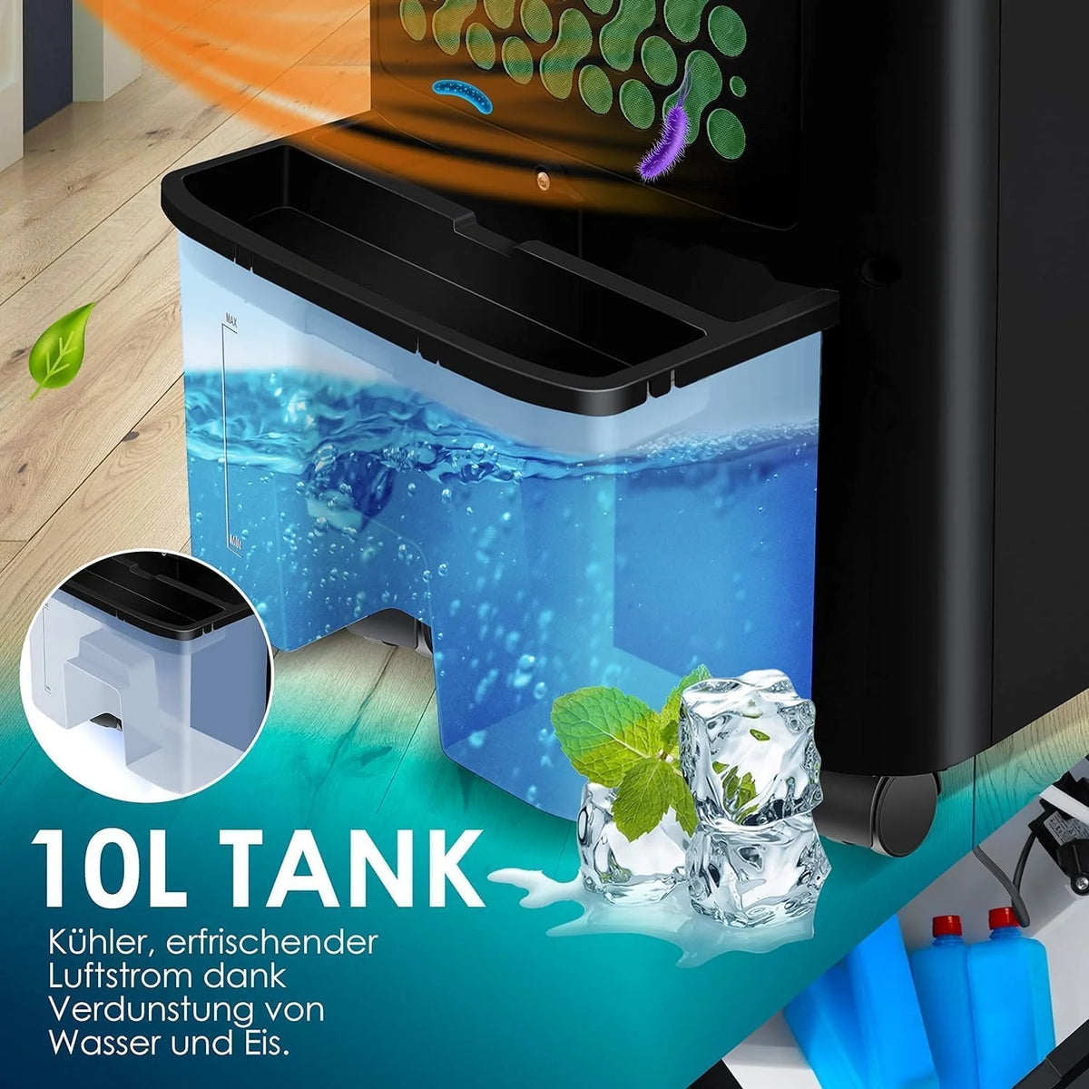 KESSER Mobile Klimaanlage 4in1 Luftkühler – Air Cooler mit Fernbedienung & Timer. 10L Wassertank. Ionisator & Luftbefeuchter. Ventilator Klimagerät