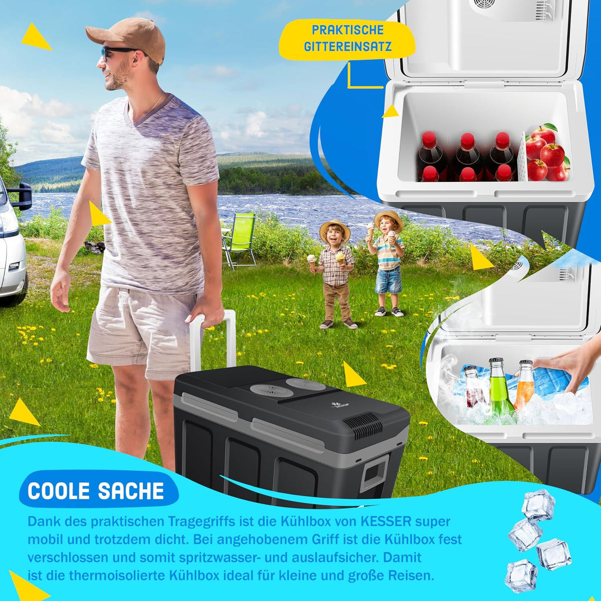 KESSER Nevera eléctrica portátil 40L con Ruedas | Calienta y enfría | Termoeléctrica | Mini Nevera | 12V y 230V | para Coche. Camping y Enchufe | Modo