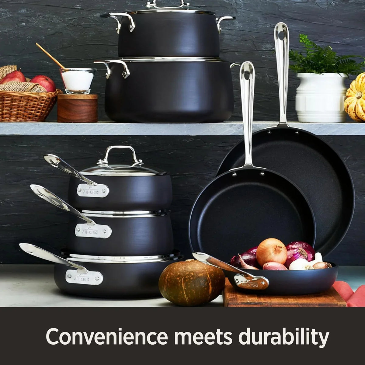 2 Piece Hard Anodized Nonstick Fry Pan Set. Durable Aluminum Skillet Cookware Set for Kitchen Cooking