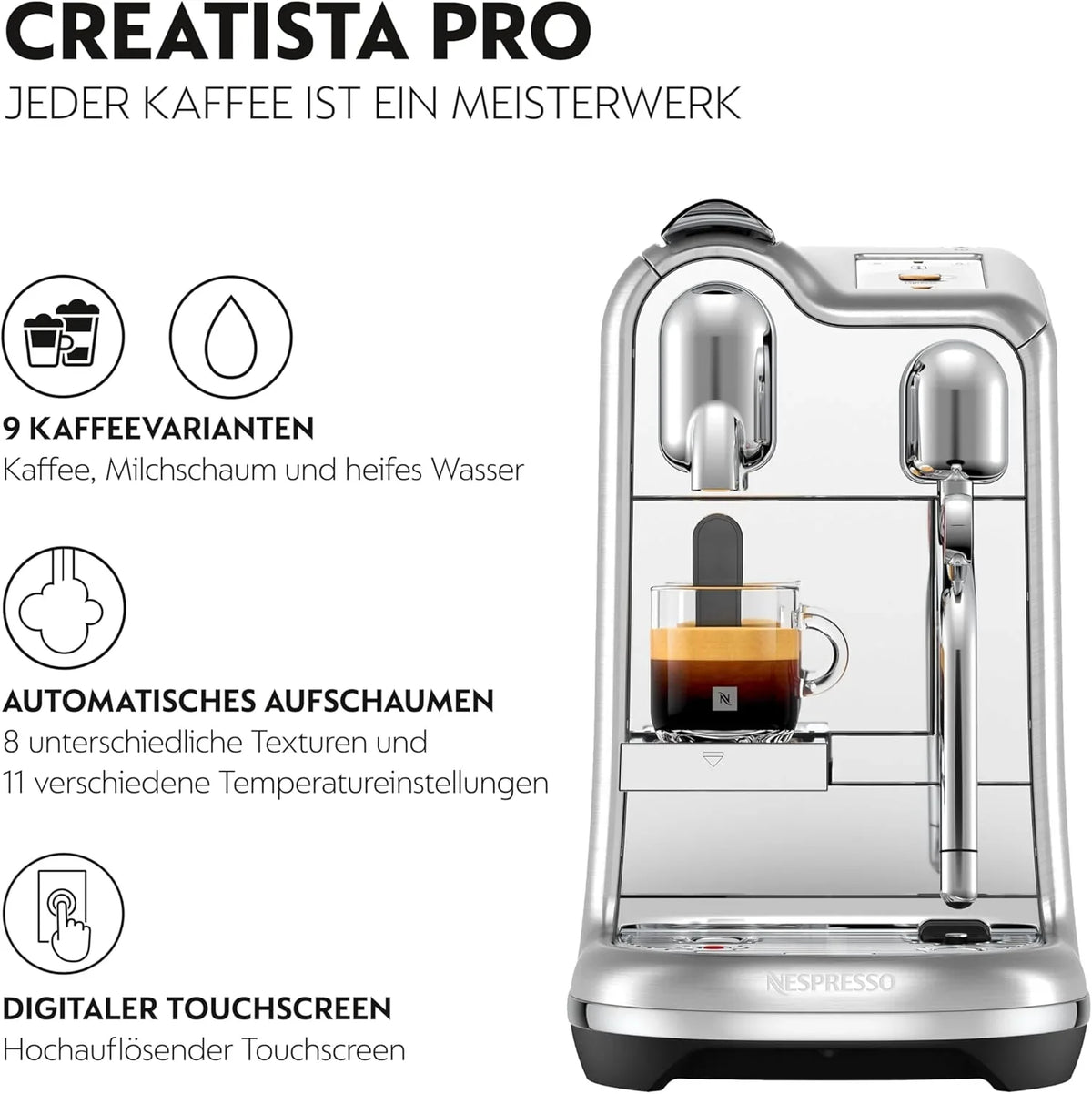 Nespresso Creatista Pro Kaffeemaschine von Sage. Edelstahl. Brushed Stainles Steel