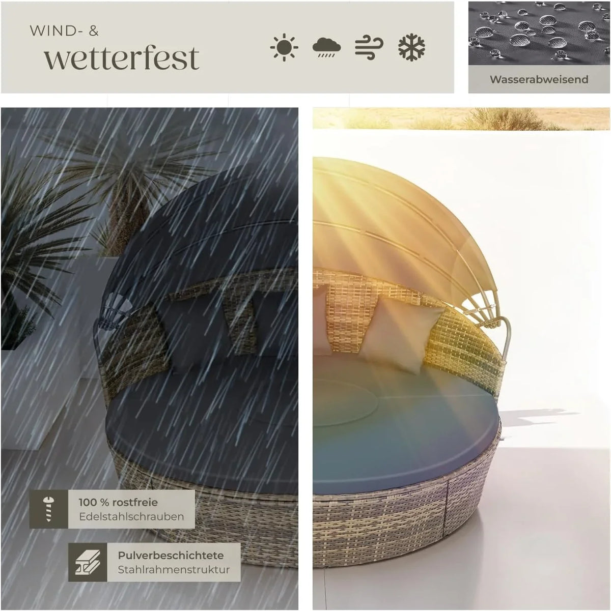 tectake Lounge Muschel Sonneninsel Outdoor wetterfest. Gartenmuschel. Sonnenliege 2 Personen und mehr. multifunktionales Terrasse oder Balkon Möbel.