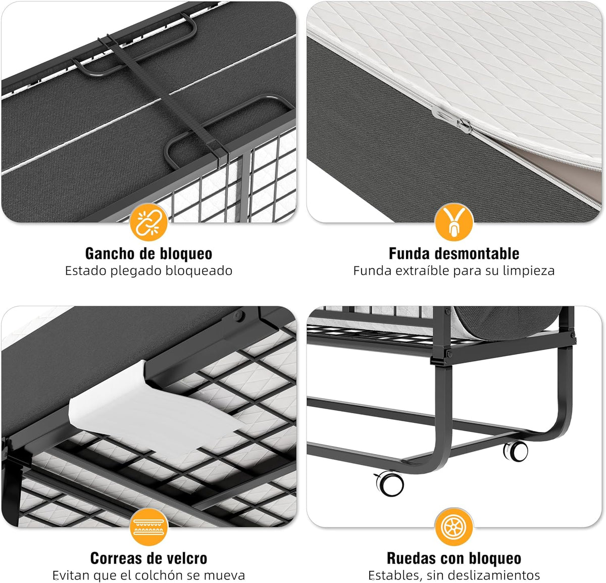 Cama Plegable de 120 cm con Colchón de 13cm (Viscoelástica). Somier Reforzado de Metal con 4 Ruedas y Funda Antipolvo. Cama Supletoria de Invitados