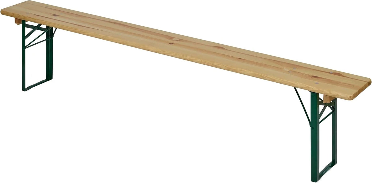 METRO Professional Bierzeltgarnitur. 3-TLG. Gartenmöbel Set. 1 Bier-Tisch 220 x 70 cm. 2 Bierbänke 220 x 25 cm. Klappbar. Naturbraun/Grün
