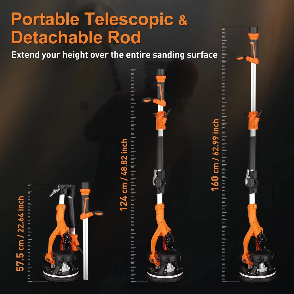 1000W Drywall Sander with Vacuum and LED Light. Electric Wall and Ceiling Sander with Dust Collection