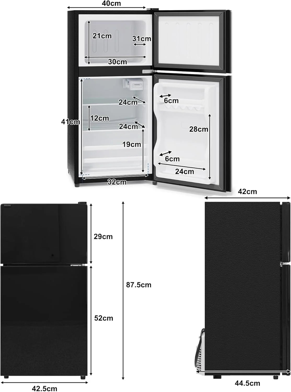 Merax Kühlschrank mit Gefrierfach. 60L Kleiner Kühlschrank. kompakt. Glastür. LED-Innenbeleuchtung. manuelle Temperaturregelung. Glasablagen. 45 dB(A)