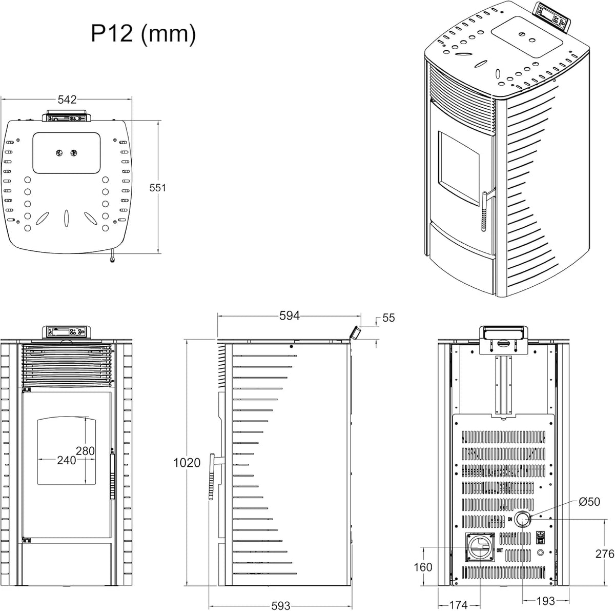 NEMAXX P12 Pelletofen 13.6 kW A+ bis 300 m³ – Auto-Reinigungszyklus. ECO-Modus. Wochenprogramm & mechanische Reinigungsunterstützung – Rot