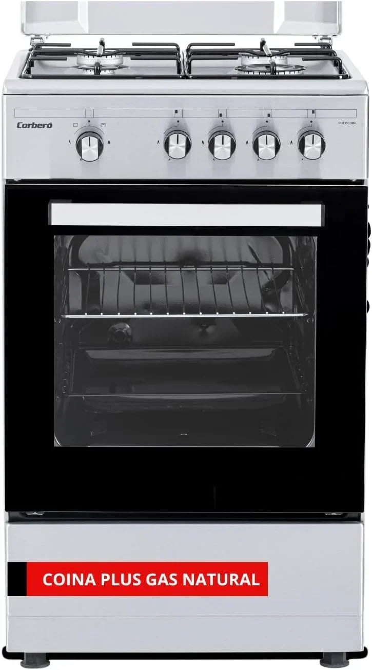 Corberó – Kitchen Plus | 50 cm | CCSF45020BW | 4 Burner Butane Gas | Oven 43L | Metal Lid | Double Glass Door | Tray and Grill Chrome | Automatic