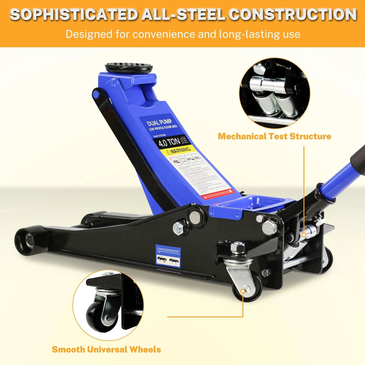 4-Ton Floor Jack. Low Profile Car Jack. Heavy-Duty Trolley Jack Car Lift with Dual Pump Pistons. Lifting Range 4-21. 8000LBS