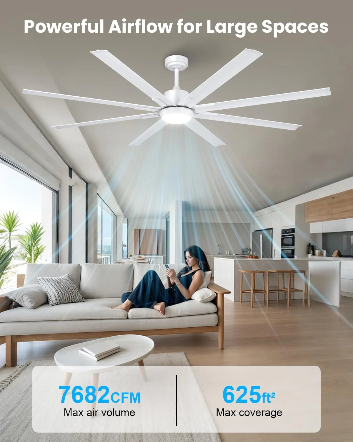 183cm Extra Grande 8 Aspas de Aluminio Ventilador de Techo con Luz y Mando. Silencioso Lampara Ventilador Techo con Reversible Motor DC para Exterior