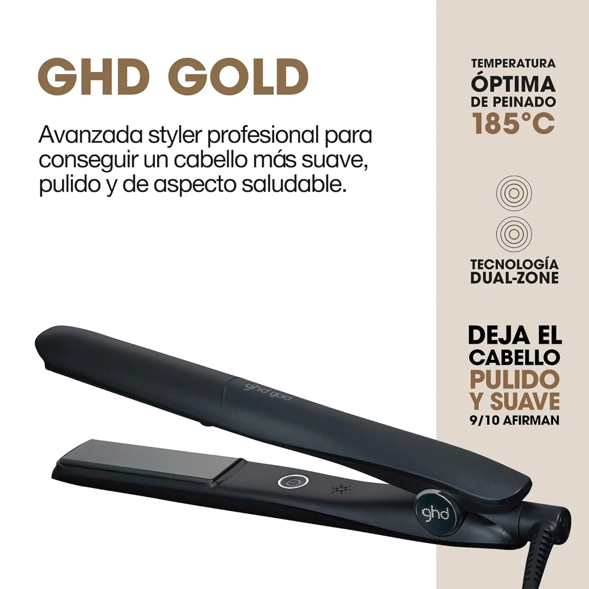 ghd Gold - Plancha de Pelo Profesional Para un Cabello Liso y Brillante - Para Todo Tipo de Cabello - Color Negro. (Enchufe Europeo)