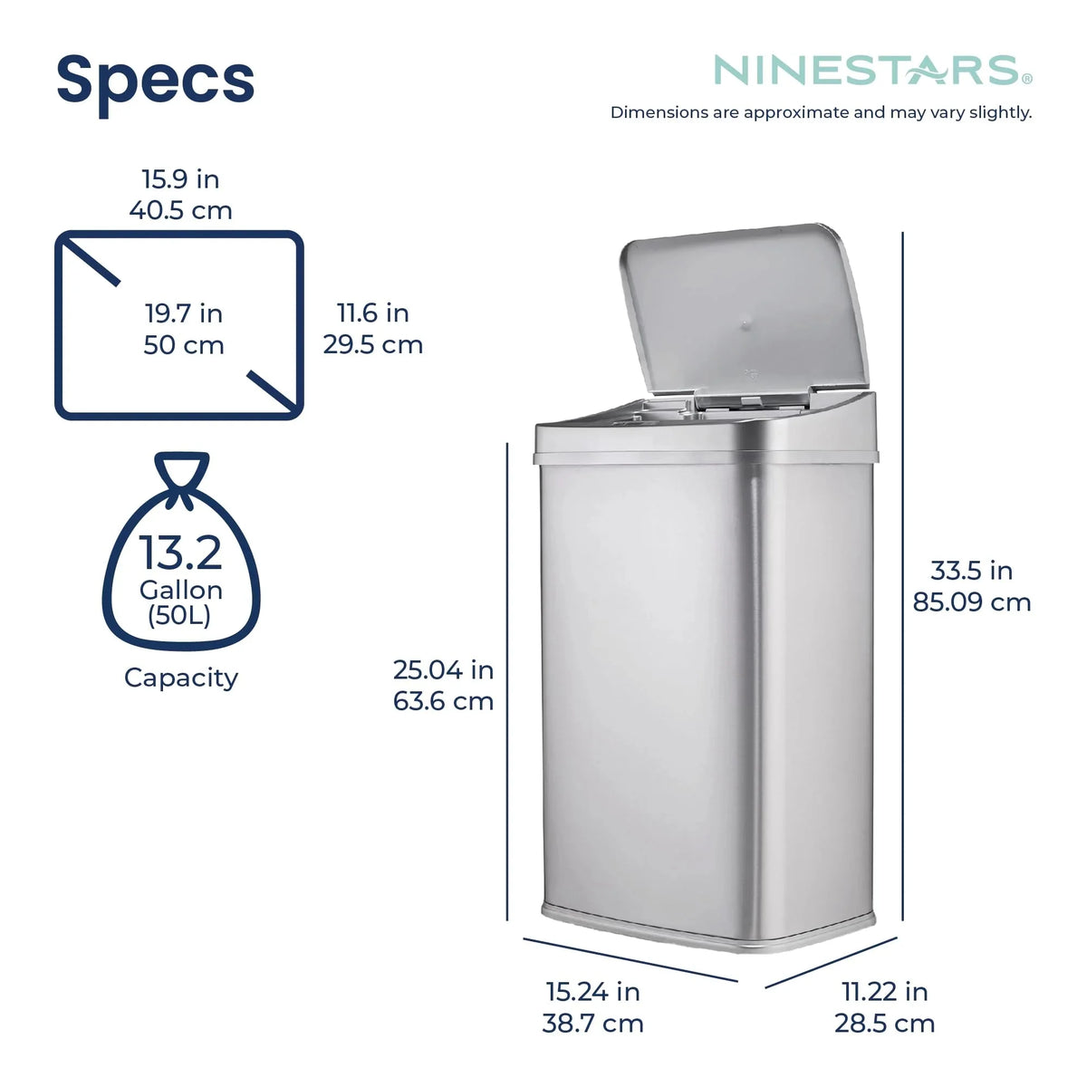 13 Gallon Touchless Motion Sensor Trash Can. Automatic Hands-Free Kitchen Garbage Bin with Sensor Lid