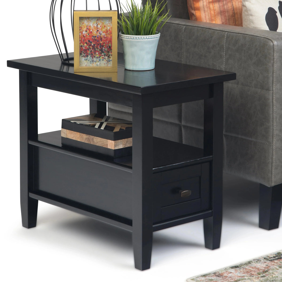 14 Wide Solid Wood Narrow Side Table. Rectangle Transitional Style Accent Table