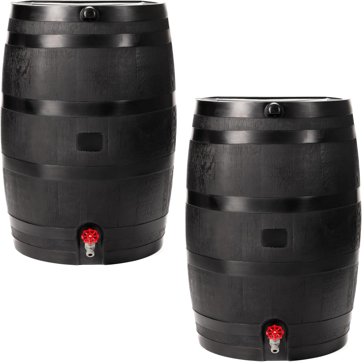 RTS Home Accents 50-Gallon ECO Rain Barrel Made with 100% Recycled Plastic. Flat Back Rain Water Collection Barrel. Black