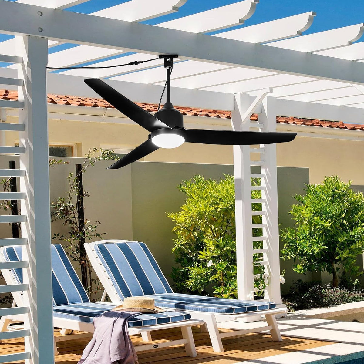 Deckenventilator mit Beleuchtung und Fernbedienung IP65 Wasserdicht Aussen Ventilator Dimmbar Fan Deckenleuchte Moderne Lampe mit Ventilator Leise