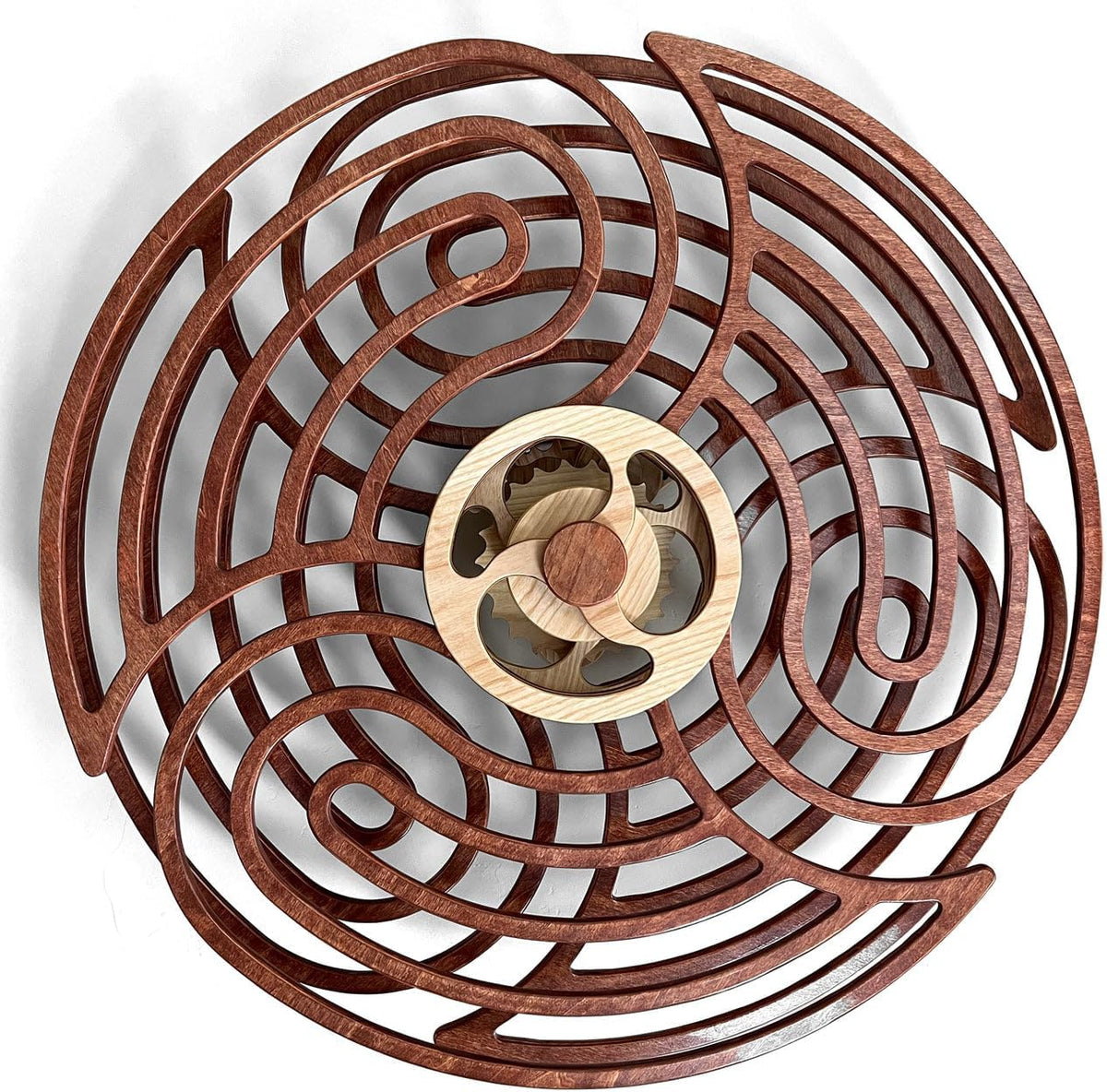 Mindsight Moving Kinetic Wall Art - Wind up to power peaceful motion (no battery) - Calming Wall Décor for Living Room. Office. Bedroom. Kitchen - Hand Crafted Wood - Ripple. Canyon Brown