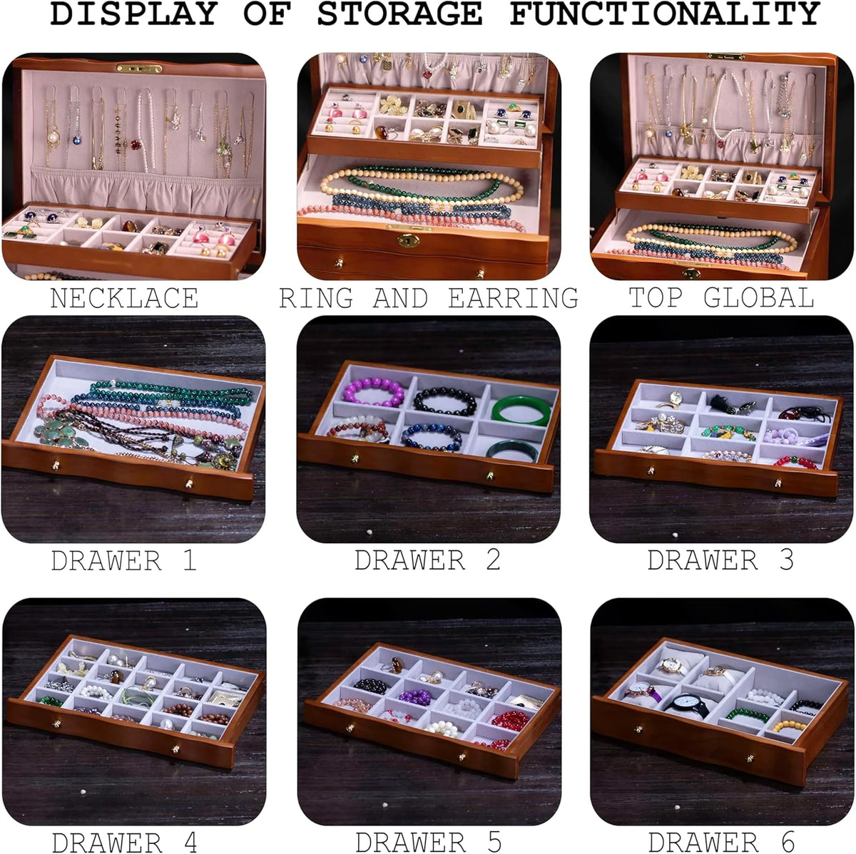 Wooden Jewelry Box.jewelry boxes for women large jewlrey box&organizers with necklace hanger.jewerly organizer.jewelry holder organizer.9-layer large capacity jewelry storage box