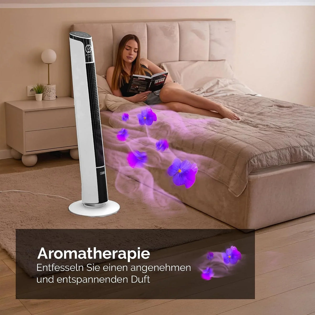 Yoer 29dB Leiser Turmventilator. Ionisator. 10 m Reichweite. Neigungswinkeleinstellung. 12 Geschwindigstufen. 4 Modi. 12 Std. Timer. 90° Oszillation.