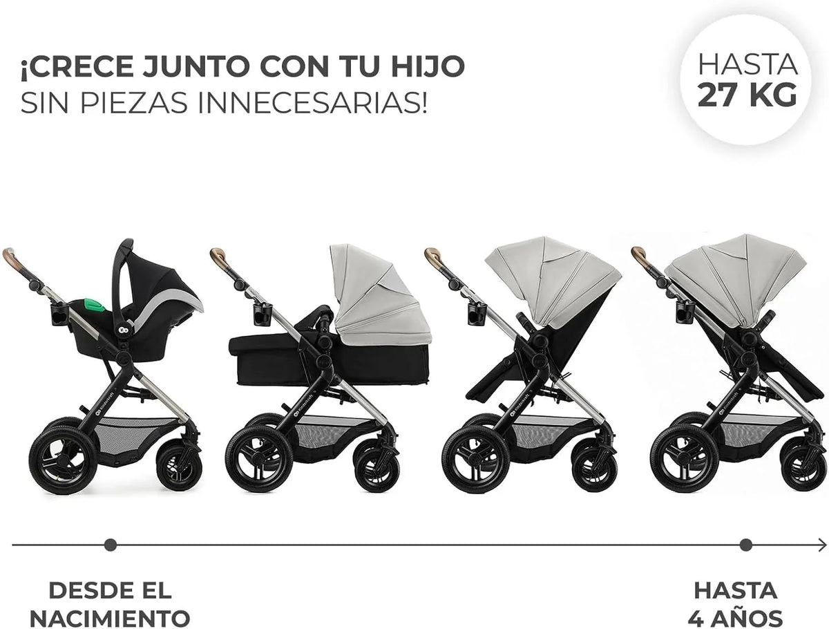 Kinderkraft MOOV XL 3 en 1. Carrito bebé hasta 27 kg. Carro. Con Asiento I-SIZE 40-75 cm. Plegable. Amortiguación. Convertible. Capazo XL. Con
