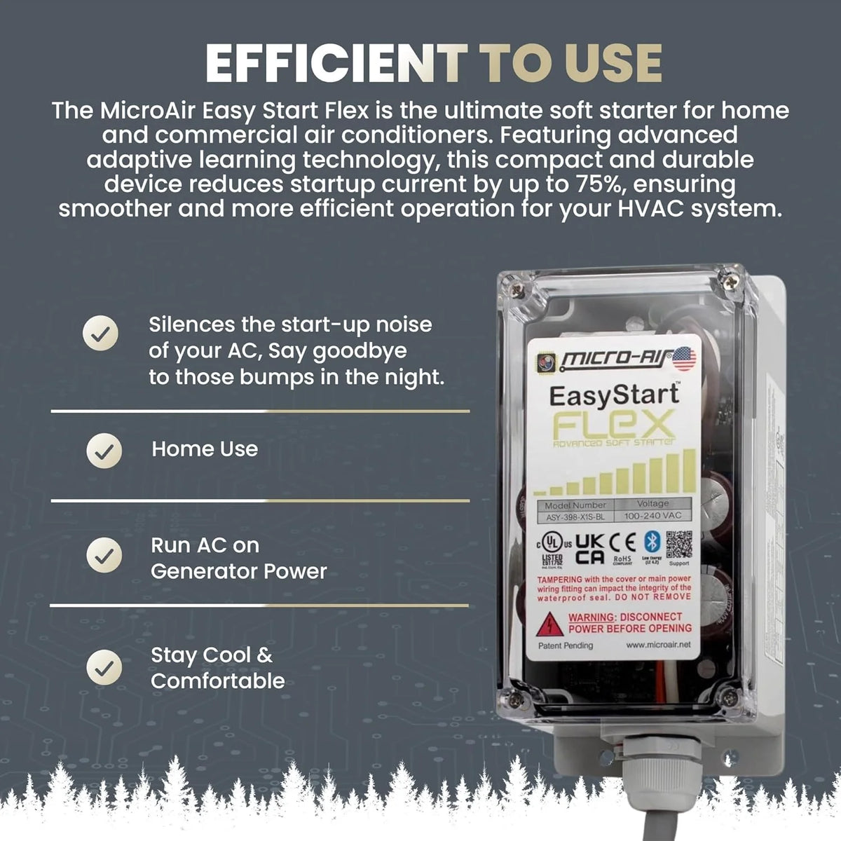 EasyStart FLEX 398 - Bluetooth Soft Start Kit for Home Air Conditioner. RV & Commercial Use. Works with Generators. Reduces Power Surge. Efficient Start-Up - Up to 6 Tons w/Installation Kit