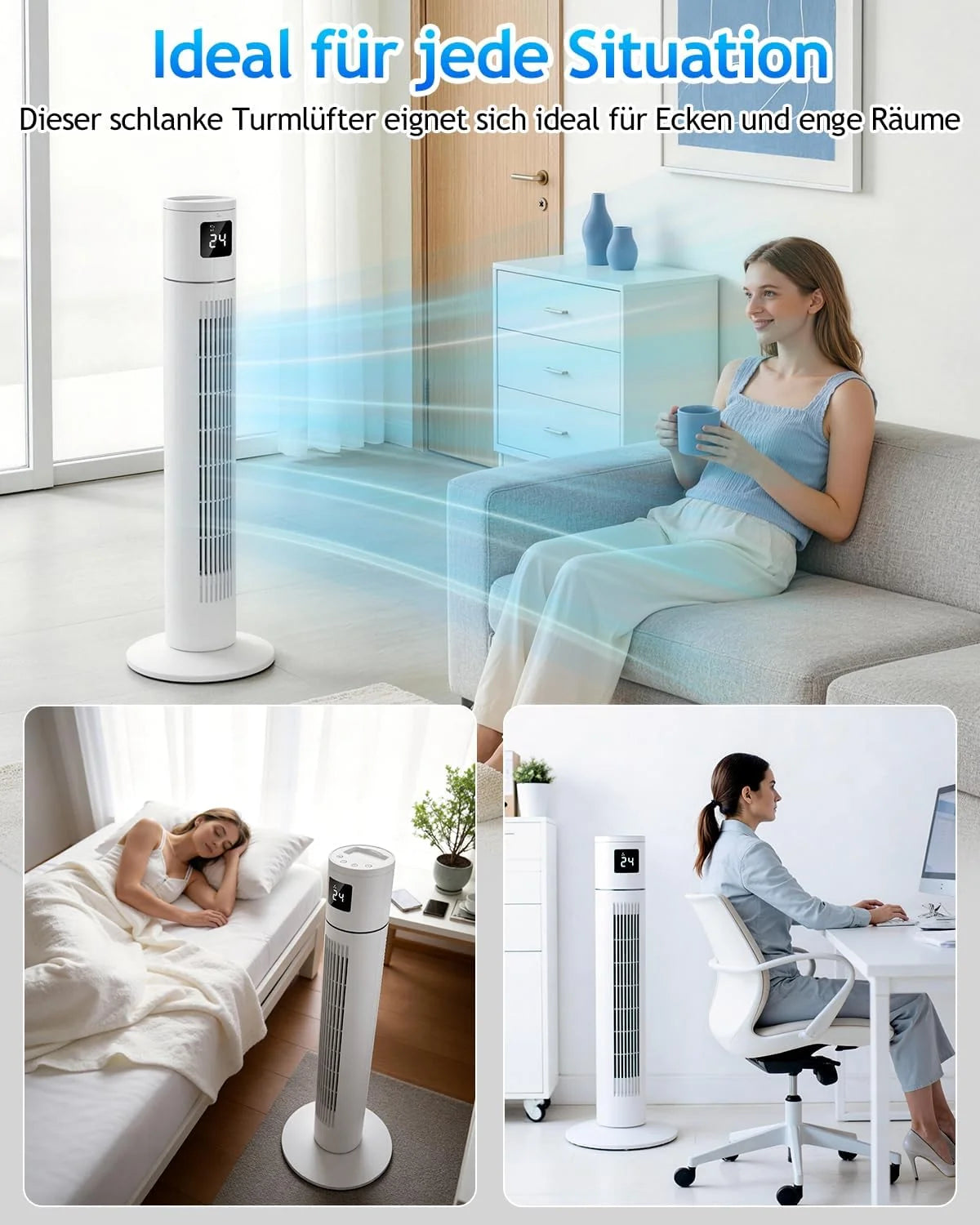 Timiyou Turmventilator 20dB Sehr Leiser für Schlafzimmer & Kühlung mit Fernbedienung | 3 Geschwindigkeitsstufen. 12h Timer. 60° Oszillation.