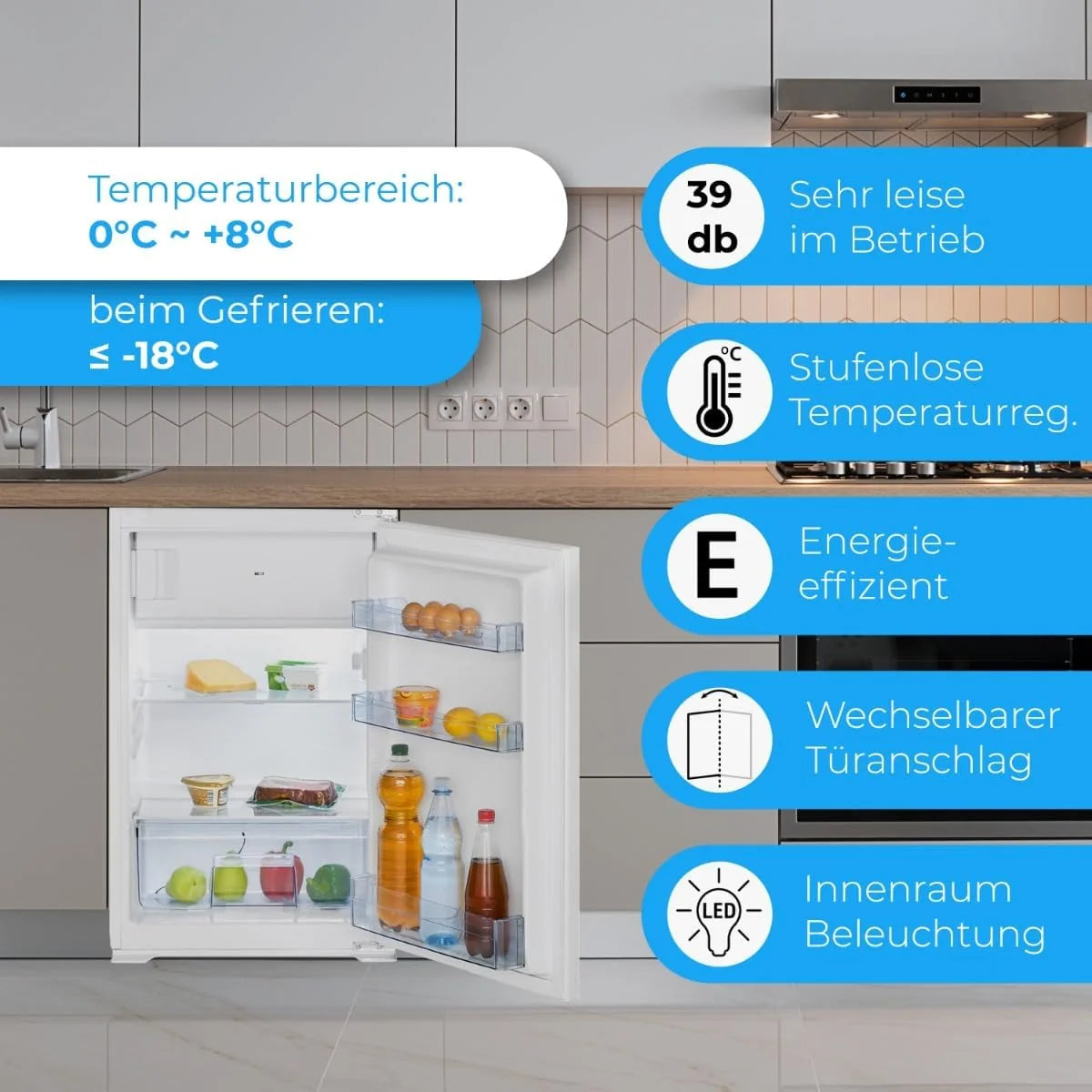 Bomann Einbaukühlschrank mit Gefrierfach | Kühlschrank Einbau 118L mit 2 Ablagen | Einbaukühlschrank mit Abtauautomatik & Schlepptürausführung |