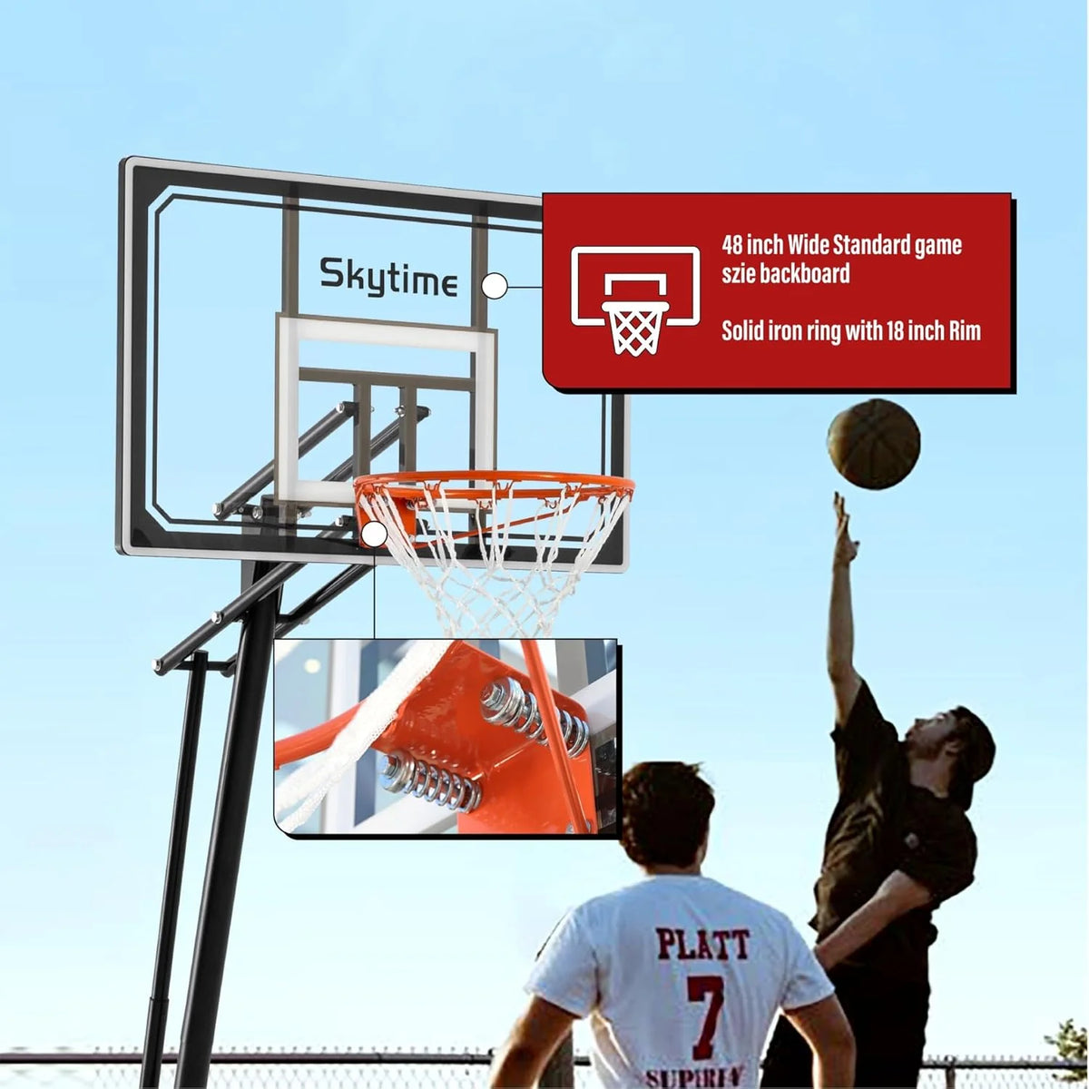 Basketball Hoop 48 Inch Backboard Portable Basketball Hoop Outdoor.5.3-10ft Stepless Regulation Crank Adjust Basketball Goal System