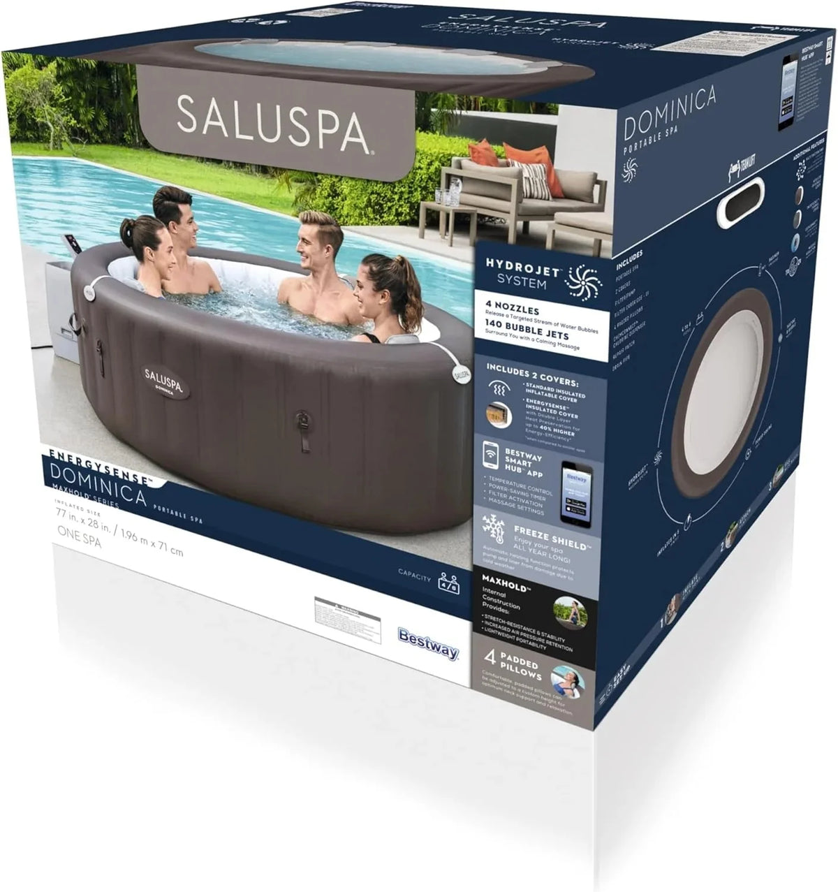 71 x 26-Inch Inflatable Hot Tub Spa for 2-4 Persons. Portable. with 2 Covers. Black