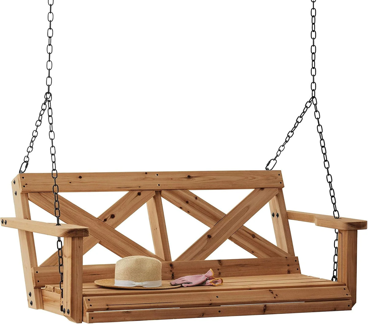 Backyard Discovery 55 Cedar Wood Farmhouse Outdoor Porch Swing Bench with Two-Person Seating. Durable Hanging Chains. Water-Resistant. Heavy-Duty 600 Lbs Weight Capacity for Patio. Deck. Garden