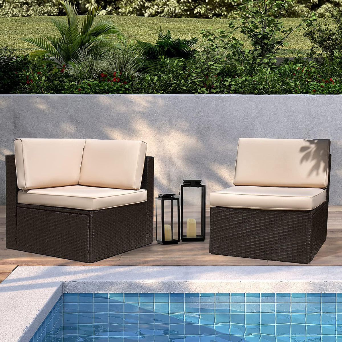 5-Piece All-Weather Patio Furniture Set with Cushions. Outdoor Wicker Conversation Sofa Set for Garden. Deck & Backyard