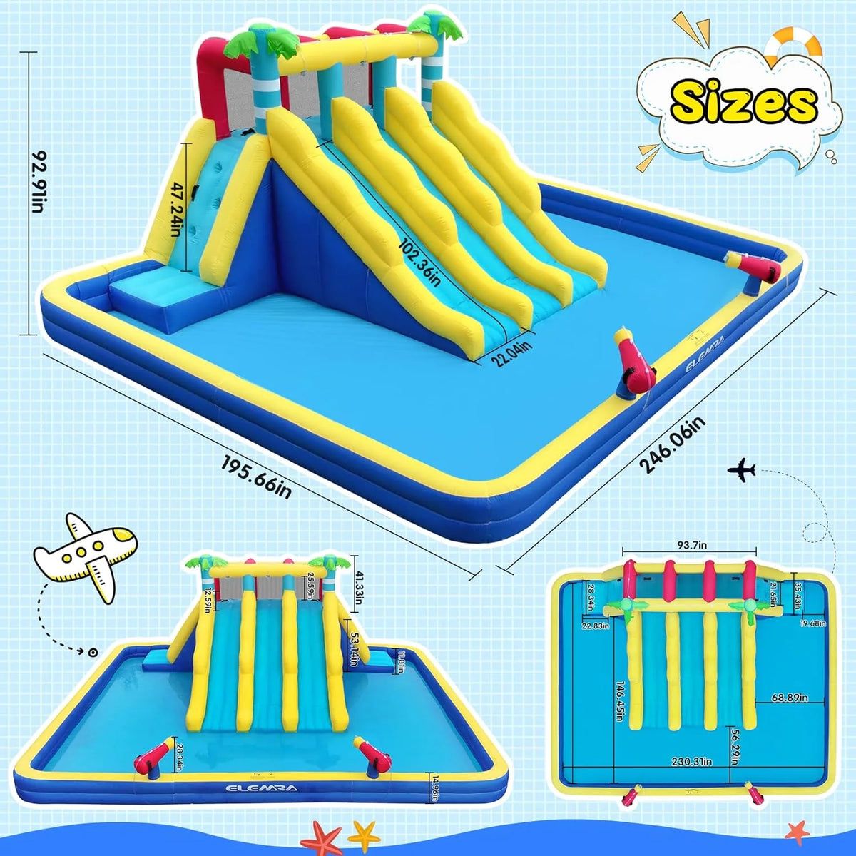 20.66x16.4FT Inflatable Water Slide for Big Kids. Water Park for Kids Backyard with Large Double-Layer Pool.3 Extra-Long Slides.Climbing Wall. 2 Water Cannons. Water Spraying. 750W Air Blower