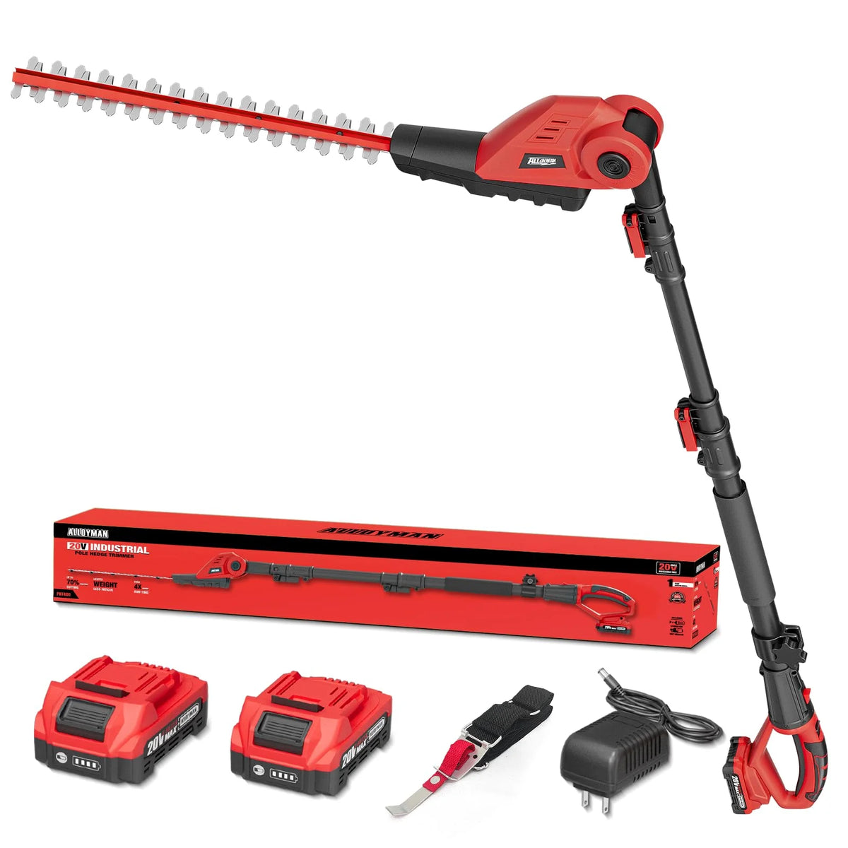 20V MAX Cordless Pole Hedge Trimmer. 2 x 2.0Ah Batteries and Charger Included