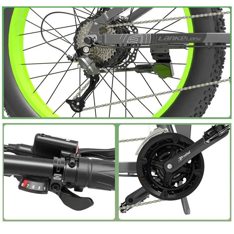 1000W 26-Inch Fat Tire Folding Electric Mountain Bike. Dual Crown Fork. 17.5Ah