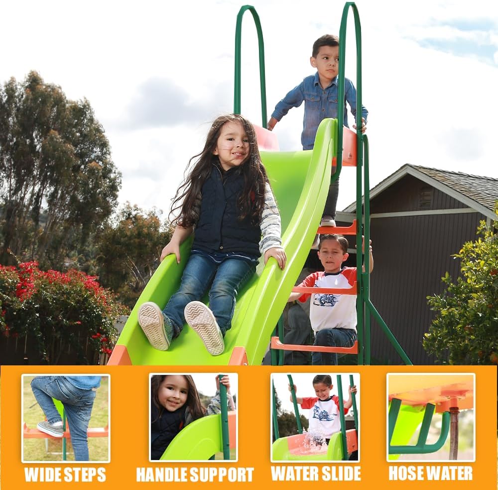 10-Foot Outdoor Playground Slide for Kids. Freestanding Plastic Backyard Slide. Large Swing Set Slide. Outdoor Play Equipment for Ages 4-8