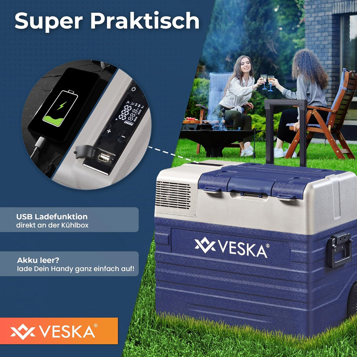 Kompressor Kühlbox elektrisch. Gefriertruhe mit APP-Steuerung. USB-Anschluss. 12/24V. 230V. Räder. transportabler Kühlschrank. Kühltruhe. Gefrierbox